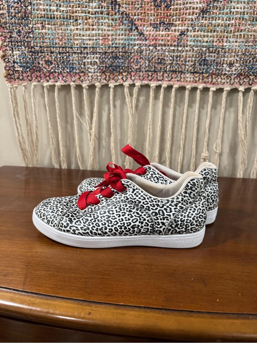 NARCA SHOES Women’s Leopard Print Sneakers with Red Laces